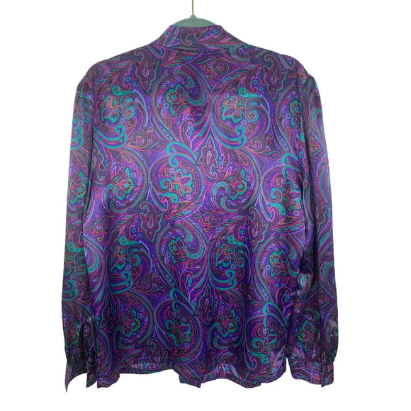 Vintage Koret Purple Paisley Blouse with Neck tie, Size 12 - Picture 4 of 4